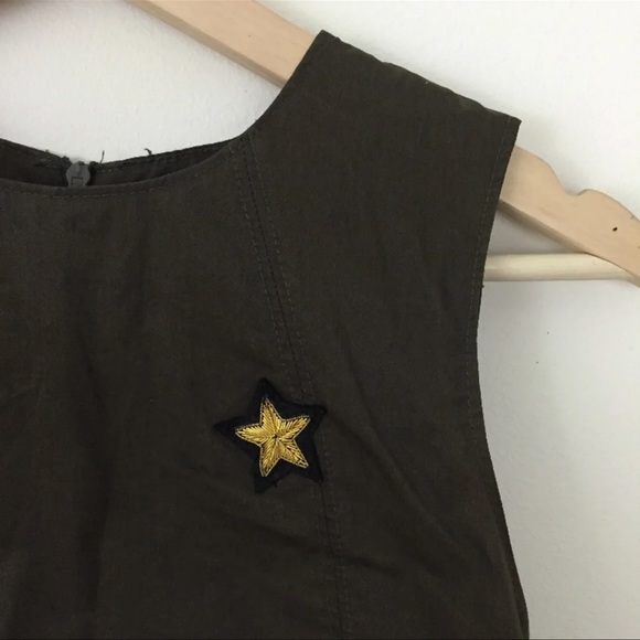 ZARA Metal Star Dark Amry Green Halter Crop Tank Top - Picture 4 of 10